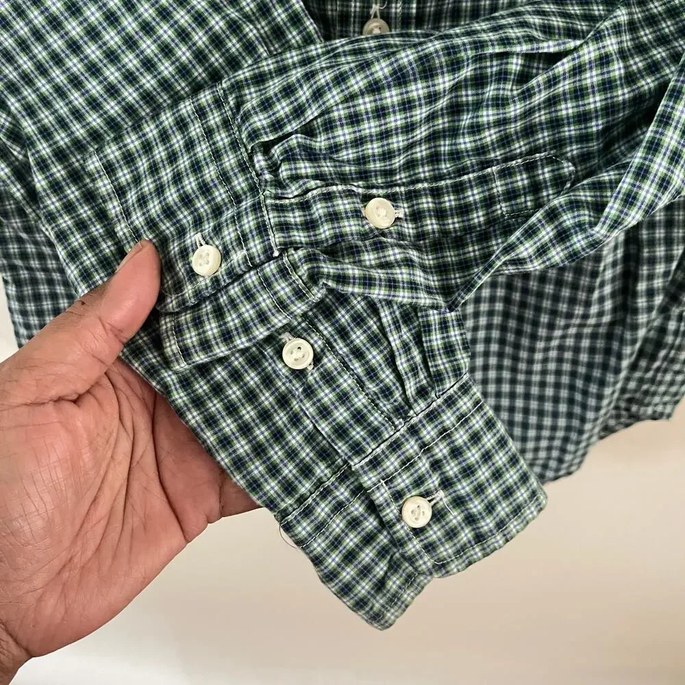 Ralph Lauren Boys Large 14/16 Green Blue Gingham Button Down Shirt Sleeve